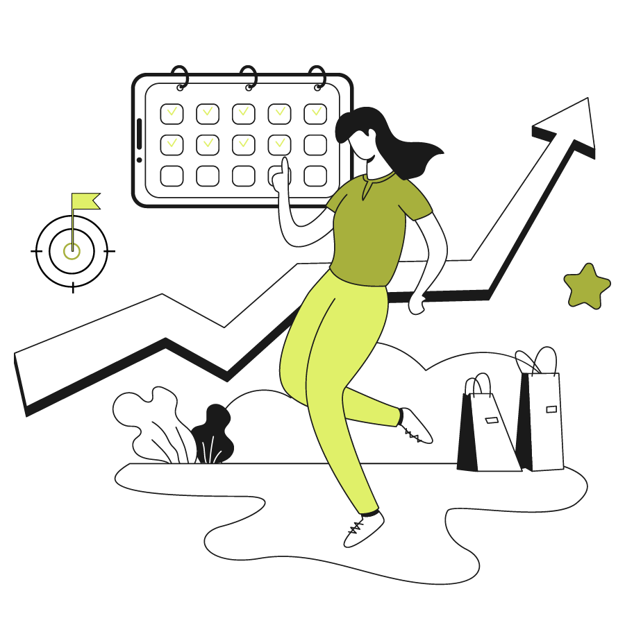 vector image of woman pointing at a calendar