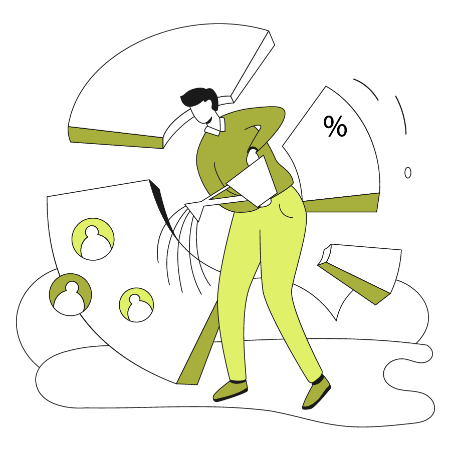 vector image of man watering and a pie chart